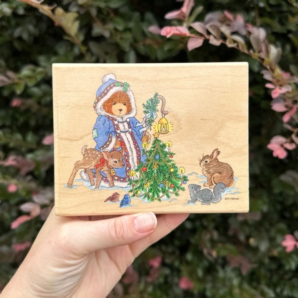 90s Vintage Stampendous Cherished Teddies "Olga" Wood-Mounted Rubber Stamp Deer